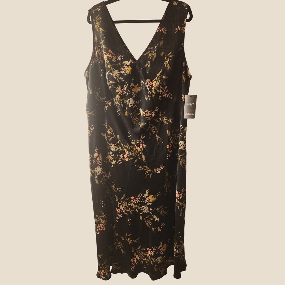 NWT Black Label Floral Slip Dress Terra&Sky Black 2X 90's Style Whimsigoth